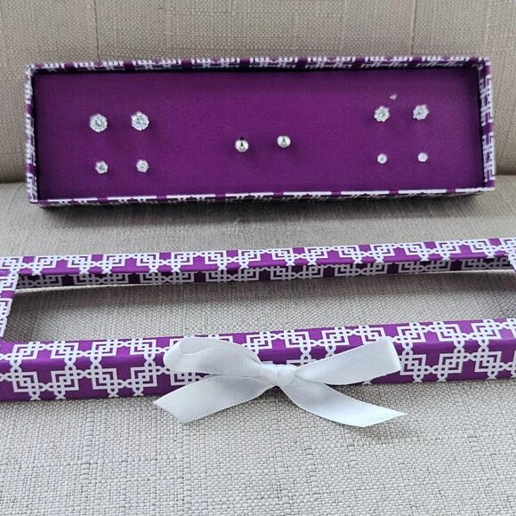 Women Earrings Set of 5 Stud Earrings Silver Tone Comes in a box - Picture 3 of 9